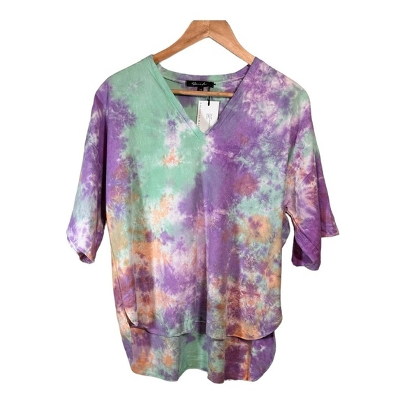 Yana K Mia Top in Purple Orange Mint Tie Dye Linen NWT - Picture 1 of 6